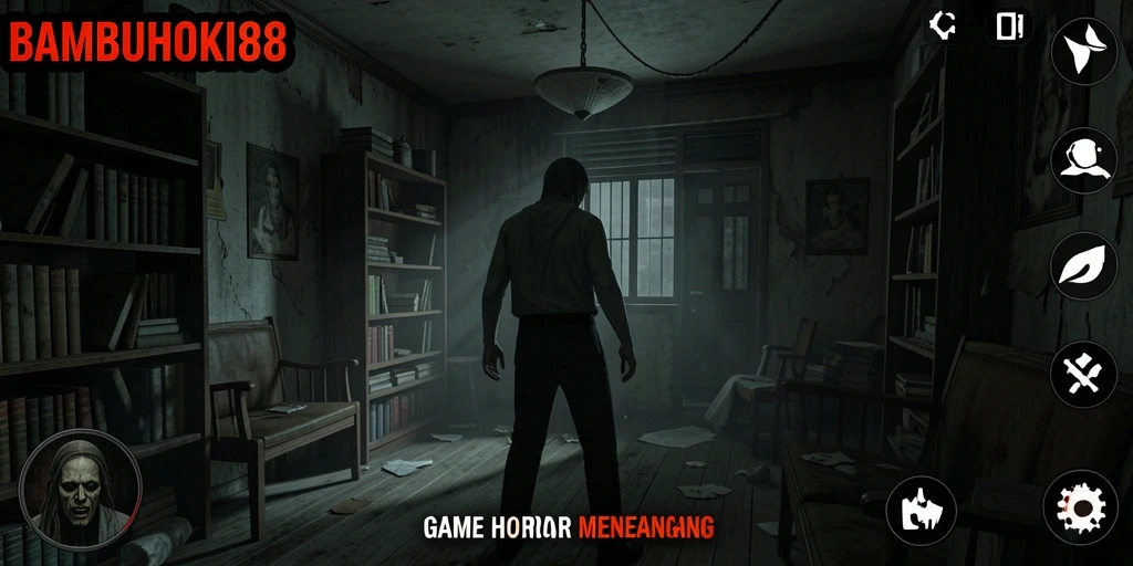 Screenshot tampilan menegangkan dari game Horor Rumah.