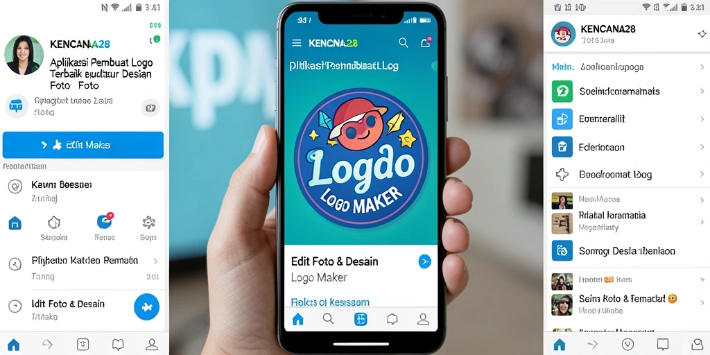 Tampilan antarmuka pengguna KENCANA28 yang intuitif dan fitur membuat logo.