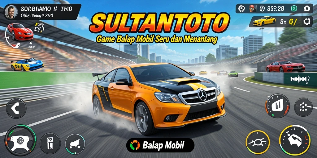 Tampilan antarmuka balap mobil yang menarik dan dinamis.
