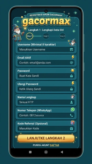 Tampilan halaman daftar gacormax